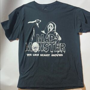 Mad Monster We Like Scary Movies RIP Black T-Shirt Knife Graphic